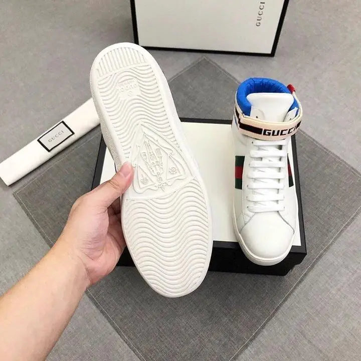 Gucci Ace High Top White Blue Red Sneakers – New with Tag and Box Metroutfits