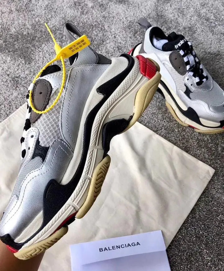 Balenciaga Triple S Silver Red Black Sneakers – New with Tag and Box Metroutfits