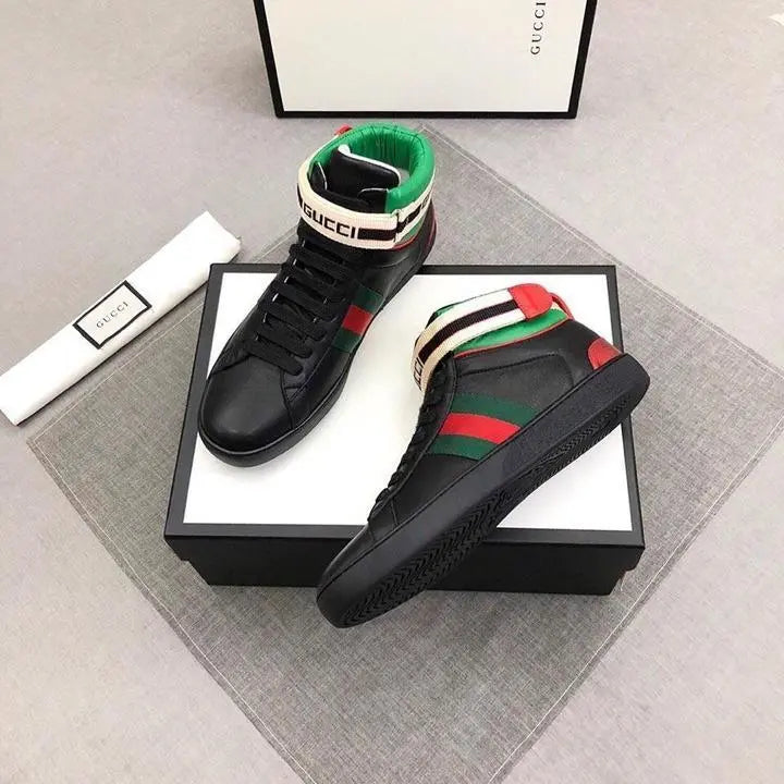 Gucci Ace High Top Black Red Green Sneakers Metroutfits