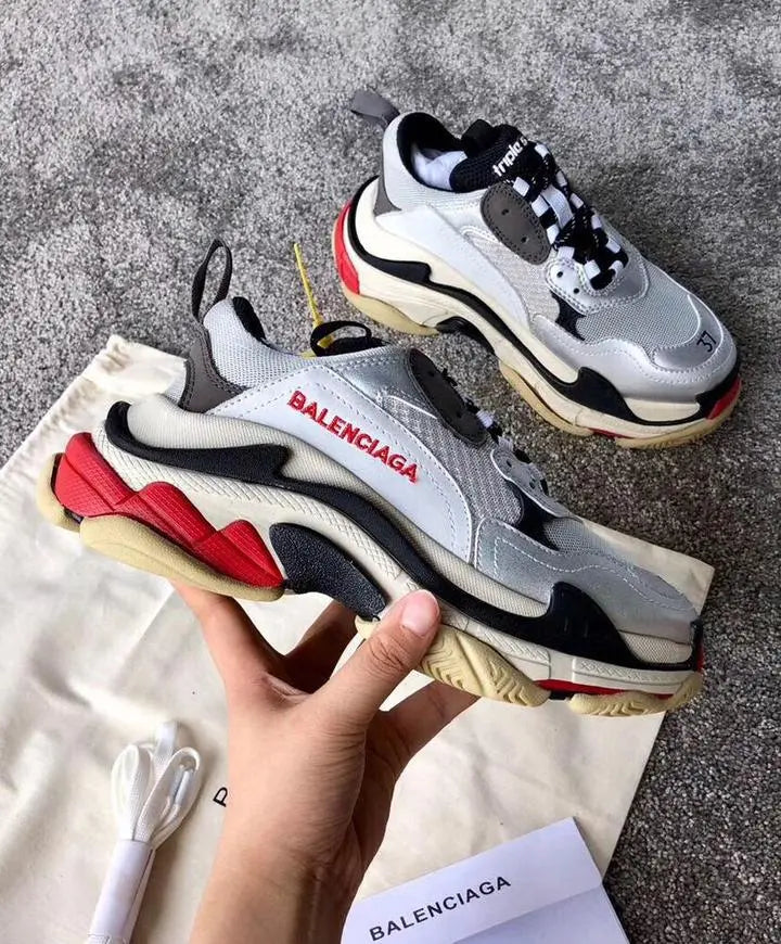 Balenciaga Triple S Silver Red Black Sneakers – New with Tag and Box Metroutfits