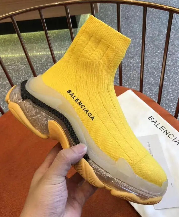 Balenciaga Triple S Air Knit Mid Sock Yellow  Sneaker Metroutfits
