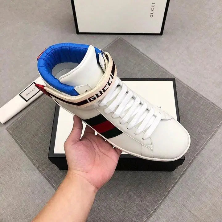 Gucci Ace High Top White Blue Red Sneakers – New with Tag and Box Metroutfits