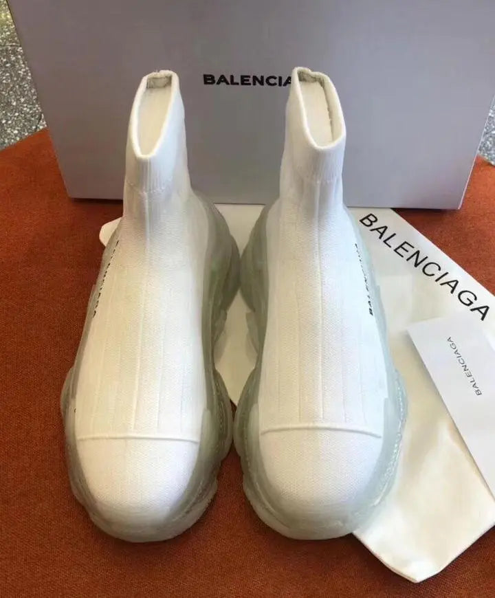 Balenciaga Triple S Air Knit Mid Sock White  Sneaker Metroutfits