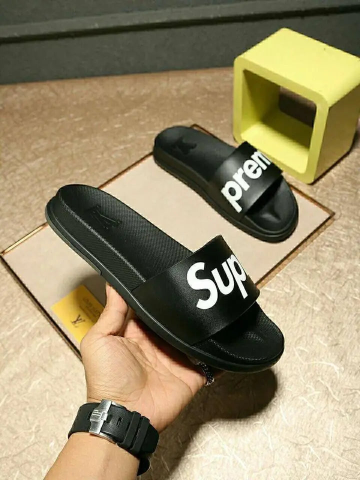 Supreme x Louis Vuitton Men’s Black Slippers Metroutfits
