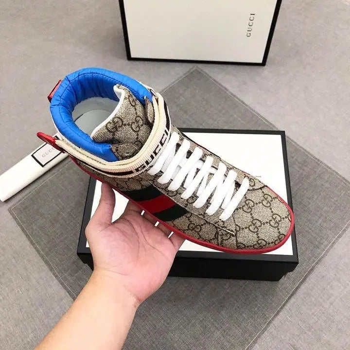 Gucci Ace GG Supreme Mid-Top Blue Beige Sneakers Metroutfits