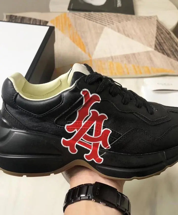 Gucci Rhyton Black Sneakers with LA Angels Print – New with Tag and Box Metroutfits
