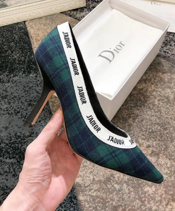 Christian Dior Women's Black Green J’adior Tartan Pumps Heel Sandals Metroutfits