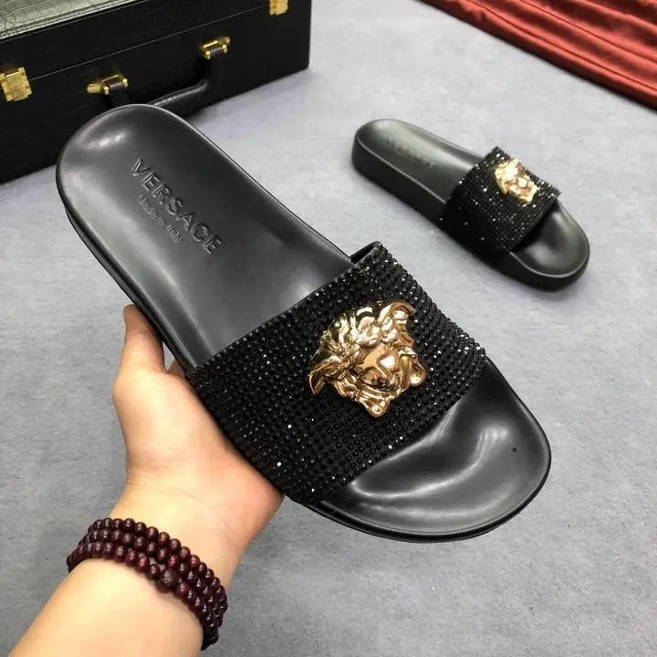 Versace Men’s Black Slides – New with Tag & Original Box Metroutfits