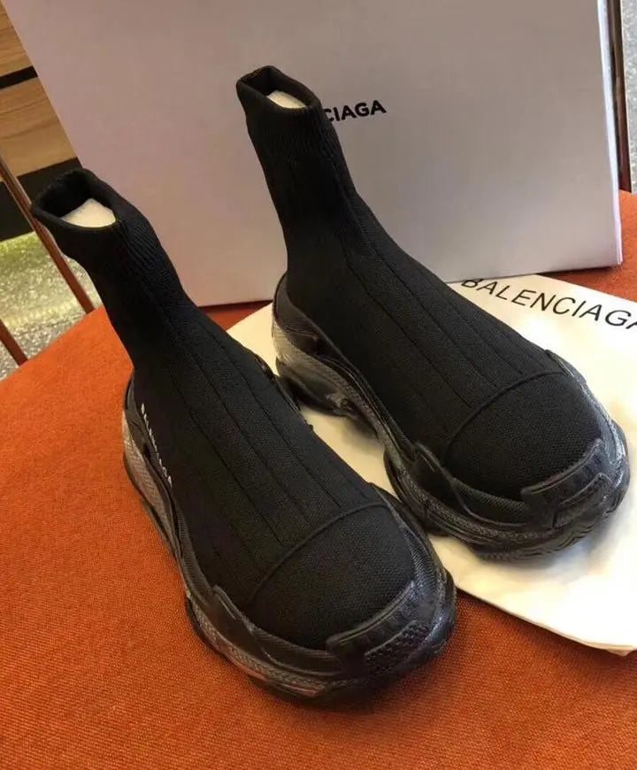Balenciaga Triple S Air Knit Mid Sock Black  Sneaker Metroutfits