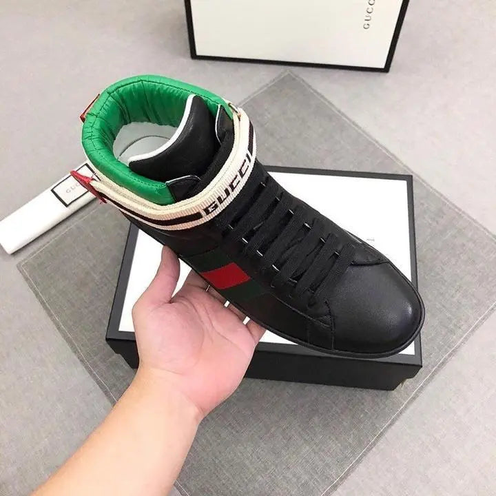 Gucci Ace High Top Black Red Green Sneakers Metroutfits