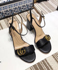 Gucci Women's Black Leather High Heel Sandals Metroutfits