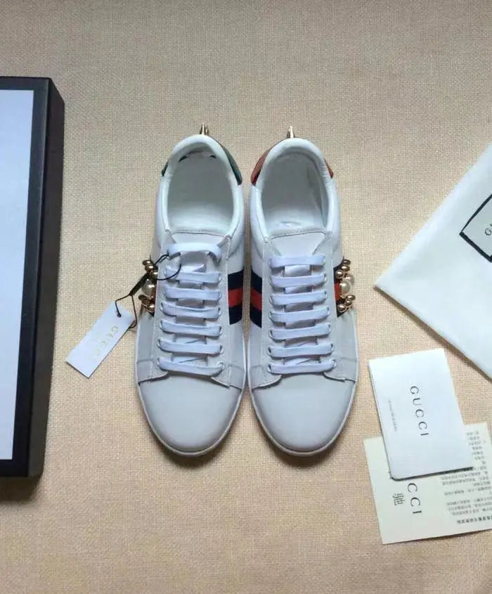 Gucci Women’s Ace Punk White Studded Sneakers Metroutfits