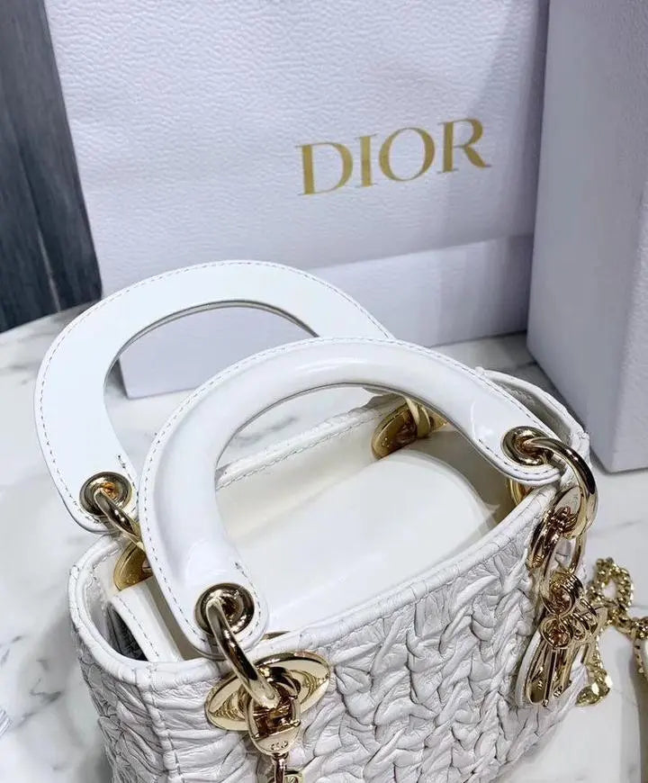 Christian Dior Mini Chalk Lady Dior Wavy Shiny Crinkled Agneau Bag New Metroutfits
