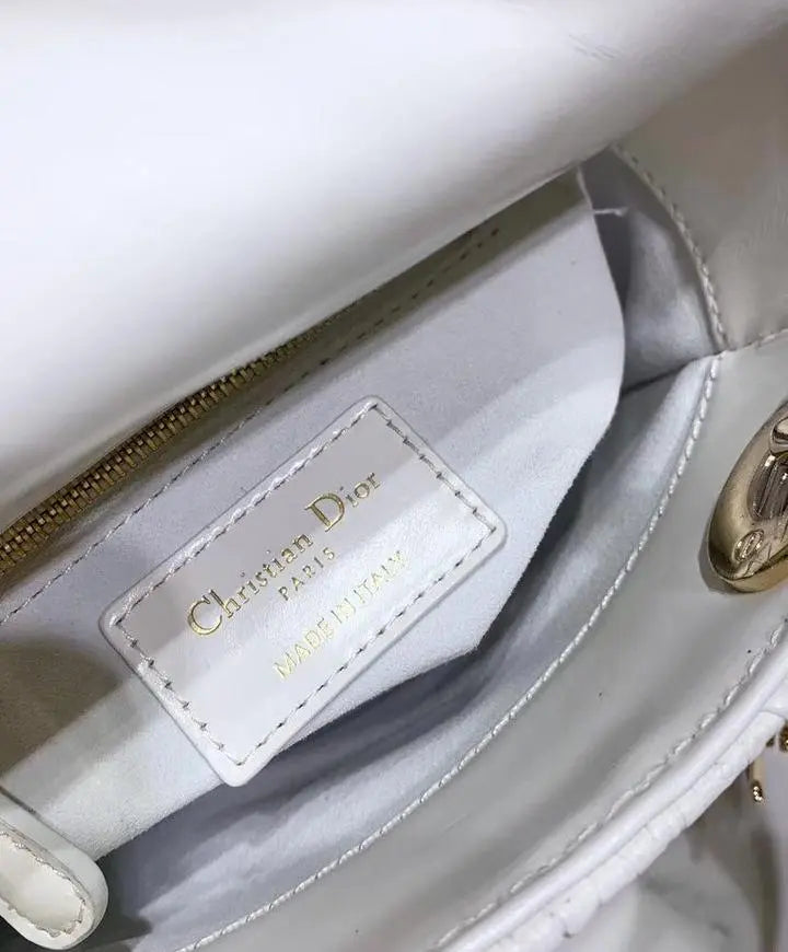 Christian Dior Mini Chalk Lady Dior Wavy Shiny Crinkled Agneau Bag New Metroutfits