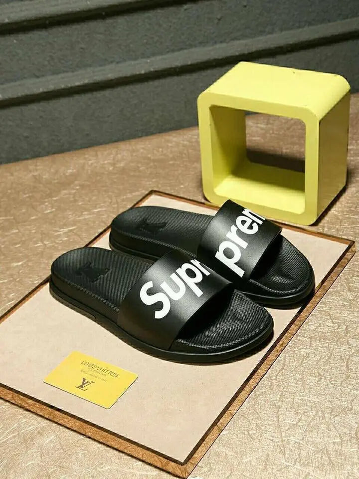 Supreme x Louis Vuitton Men’s Black Slippers Metroutfits