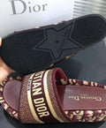 Christian Dior Femmes D-Way Kaleidiorscopic Slide Cotton Embroidered Sandals New Metroutfits