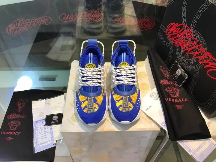 Versace Baroque Chain Reaction Bluette Gold Men’s Sneakers Metroutfits
