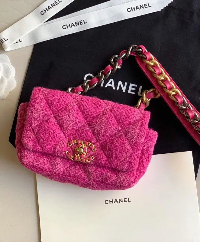 Chanel Pink 19 Flap Tweed Shoulder Bag New With Tag Metroutfits