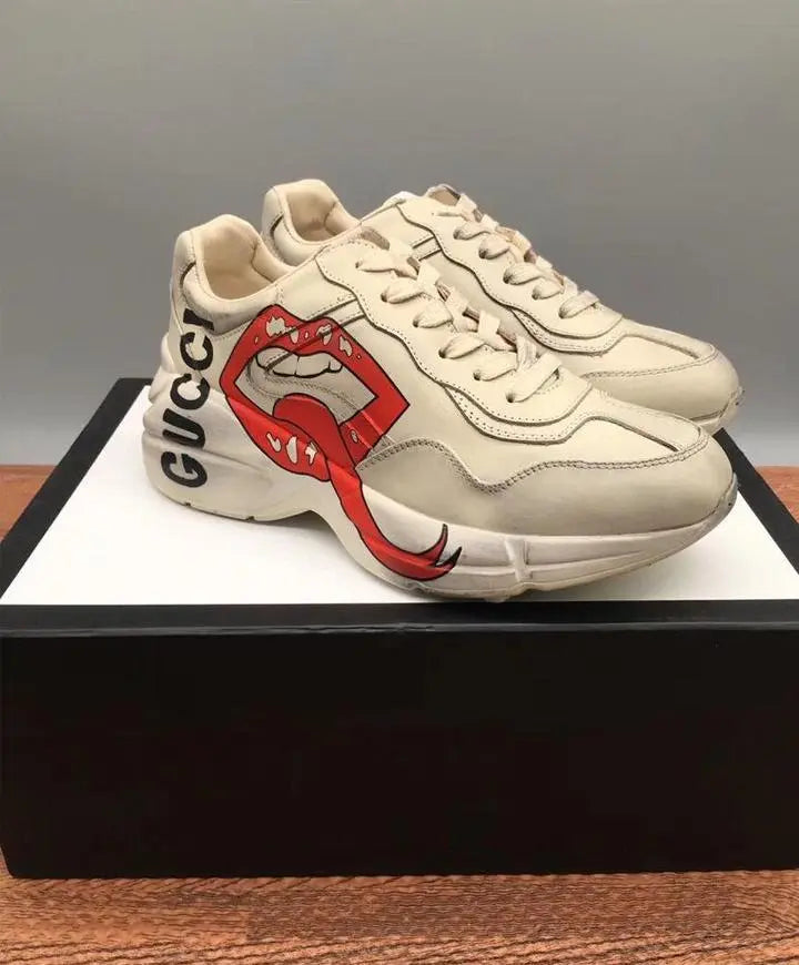 Gucci Women’s Rhyton Mouth Print Ivory Sneakers Metroutfits