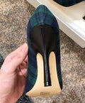Christian Dior Women's Black Green J’adior Tartan Pumps Heel Sandals Metroutfits