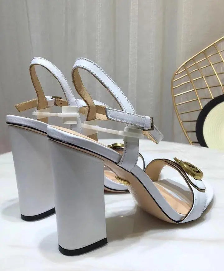 Gucci Women's White Leather High Heel Sandals Metroutfits