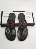 Gucci Men’s Black GG Web Thong Leather Sandals Metroutfits