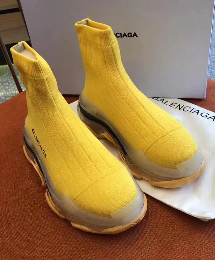 Balenciaga Triple S Air Knit Mid Sock Yellow  Sneaker Metroutfits