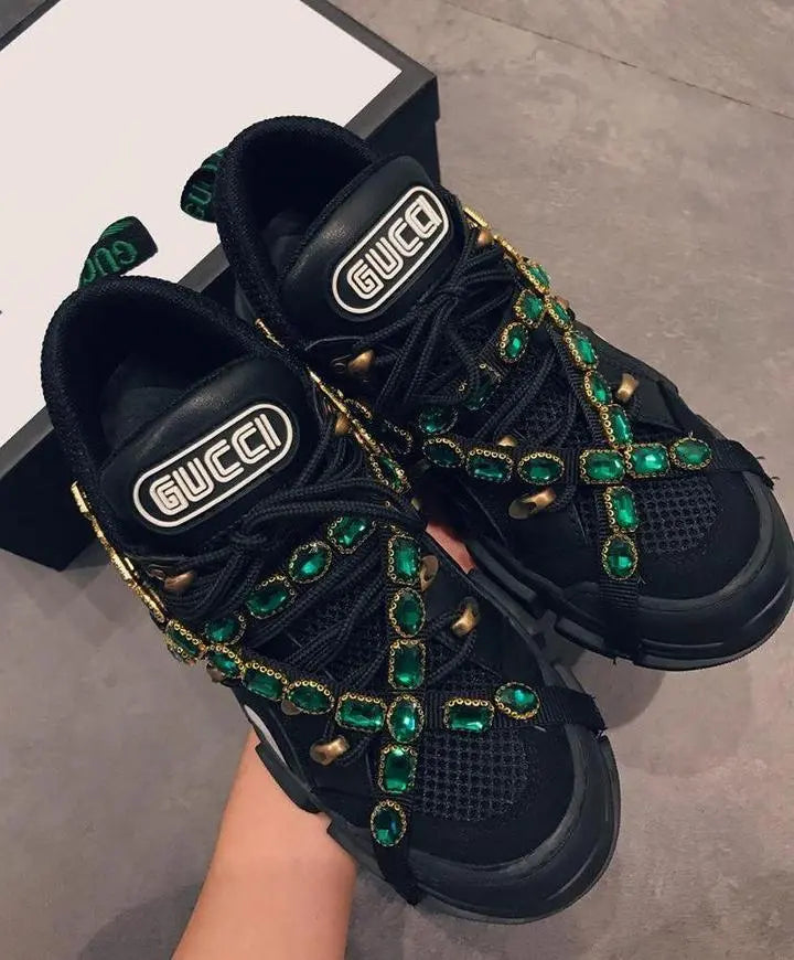 Gucci Flashtrek Black Sneakers with Removable Crystals Metroutfits