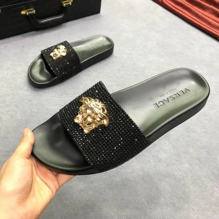 Versace Men’s Black Slides – New with Tag & Original Box Metroutfits