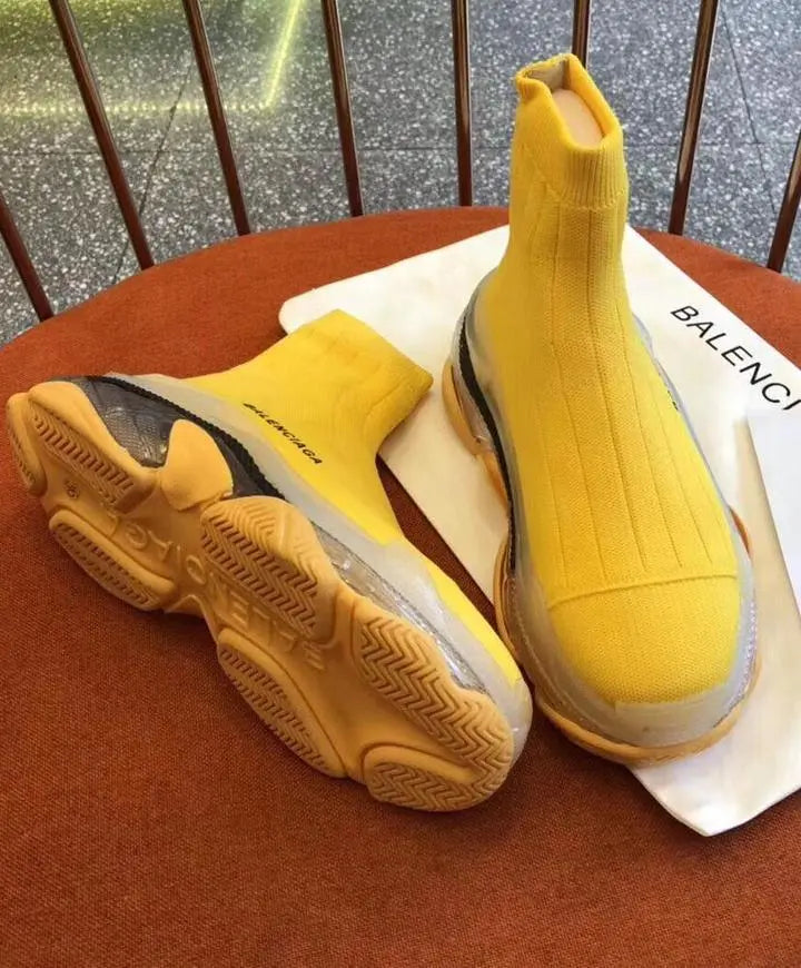 Balenciaga Triple S Air Knit Mid Sock Yellow  Sneaker Metroutfits