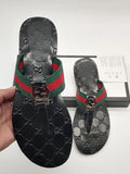 Gucci Men’s Black GG Web Thong Leather Sandals Metroutfits