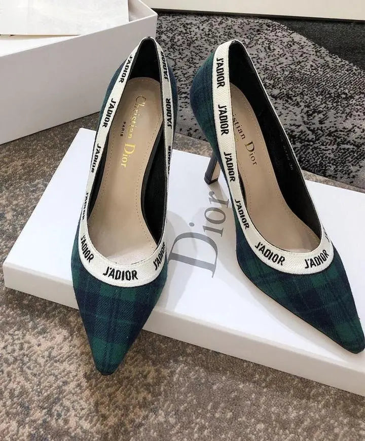 Christian Dior Women's Black Green J’adior Tartan Pumps Heel Sandals Metroutfits