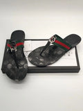 Gucci Men’s Black GG Web Thong Leather Sandals Metroutfits