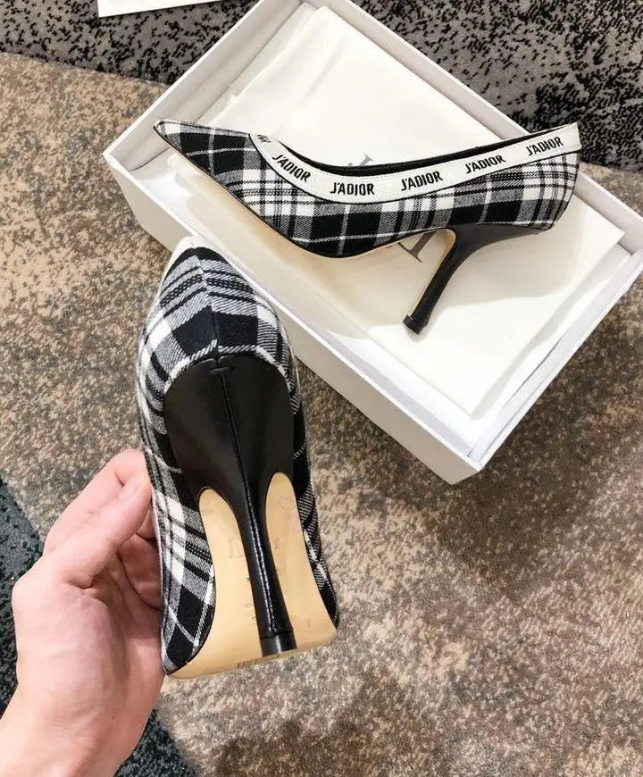Christian Dior Women's Black White J’adior Tartan Pumps Heel Metroutfits