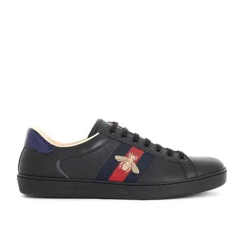 Gucci Ace Bee Embroidered Black Sneakers Metroutfits