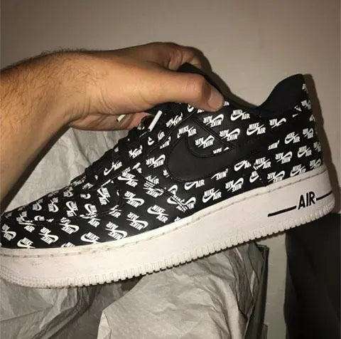 Nike Air Force 1 '07 QS Air Emblazoned Black White  Sneaker Metroutfits