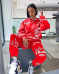 Autumn Letter Print Women's Tracksuit: Matching Set - CHIC TREAD