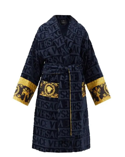 Versace Cotton Bathrobe With Baroque Medusa Trim Metroutfitstore