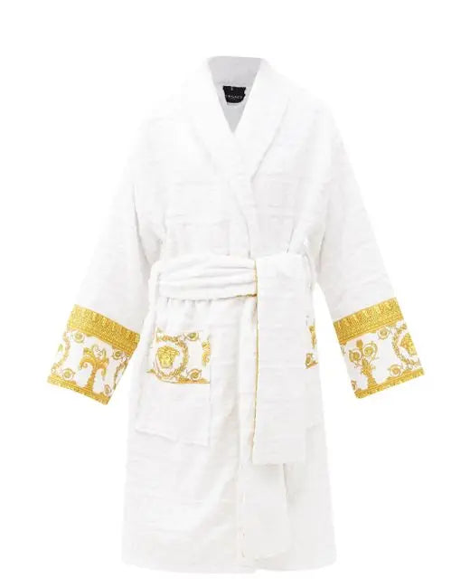 Versace Cotton Bathrobe With Baroque Medusa Trim Metroutfitstore