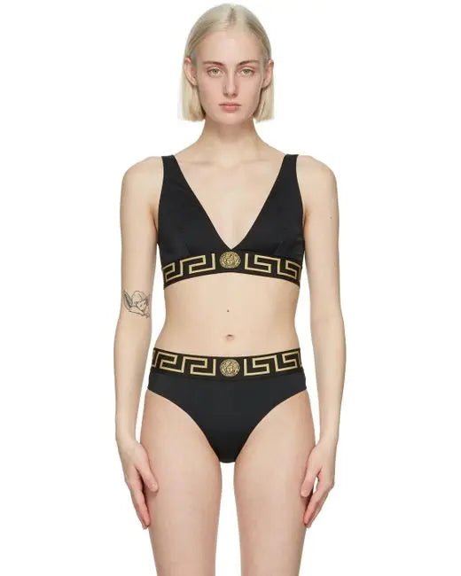 Versace Women's Triangle Bikini Top With Greek Key Metroutfitstore