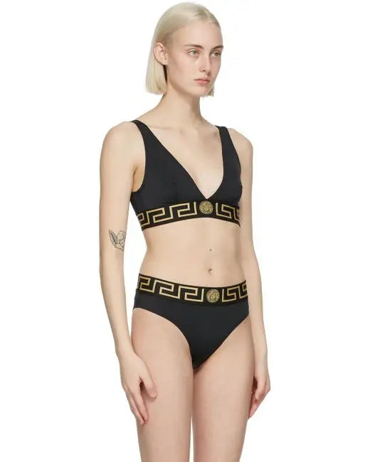 Versace Women's Triangle Bikini Top With Greek Key Metroutfitstore