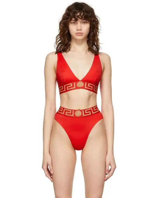 Versace Women's Triangle Bikini Top With Greek Key Metroutfitstore