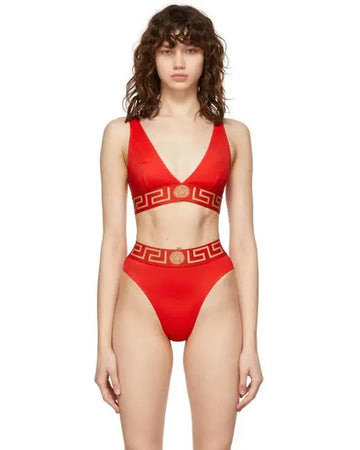 Versace Women's Triangle Bikini Top With Greek Key Metroutfitstore