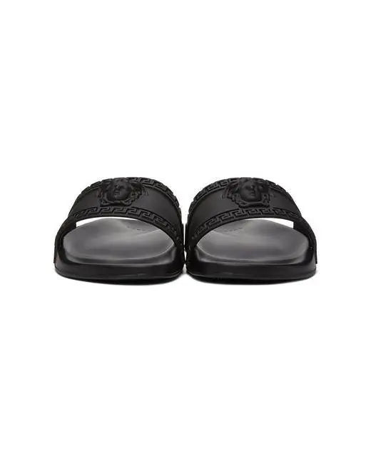 Versace Unisex Black  Signature Slides Metroutfits