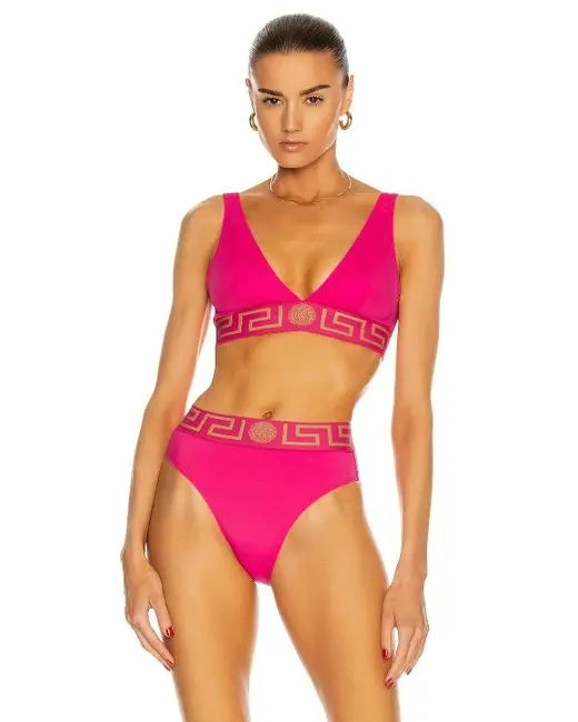 Versace Women's Triangle Bikini Top With Greek Key Metroutfitstore