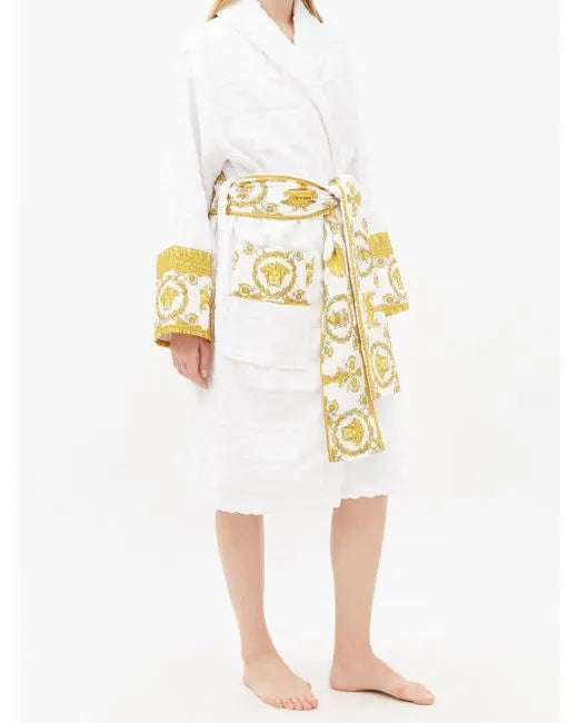 Versace Cotton Bathrobe With Baroque Medusa Trim Metroutfitstore